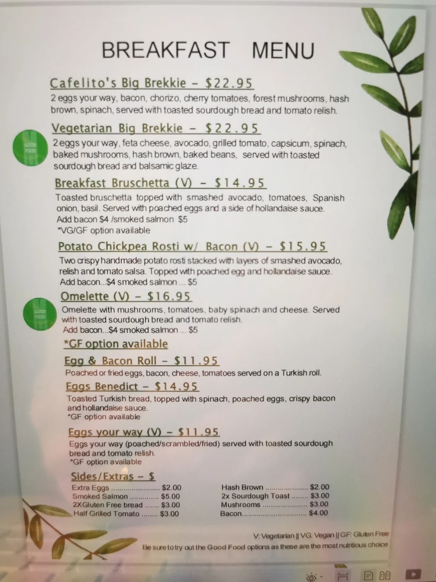 Menu, Cafelito Coffee Bar