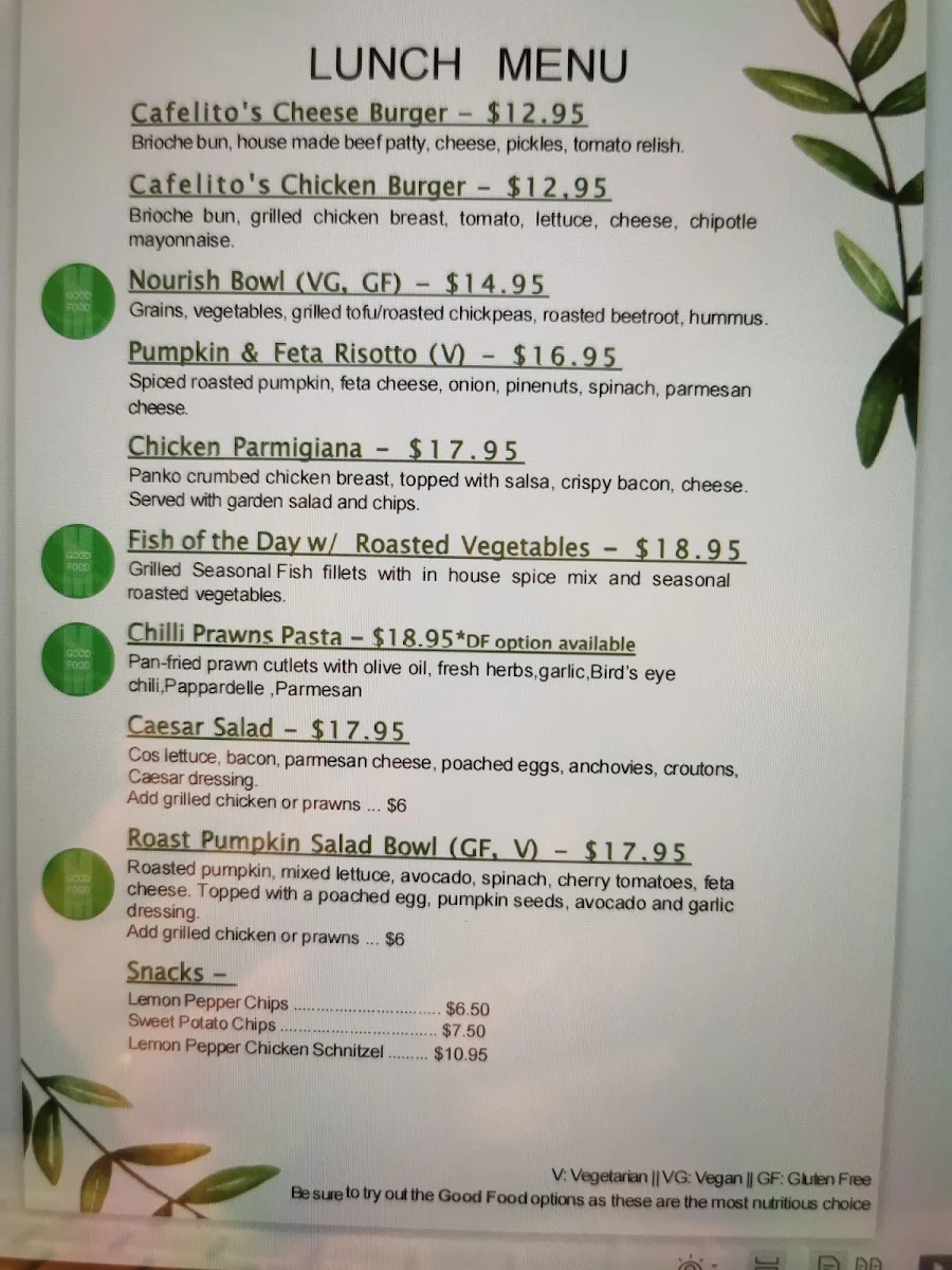 Menu, Cafelito Coffee Bar