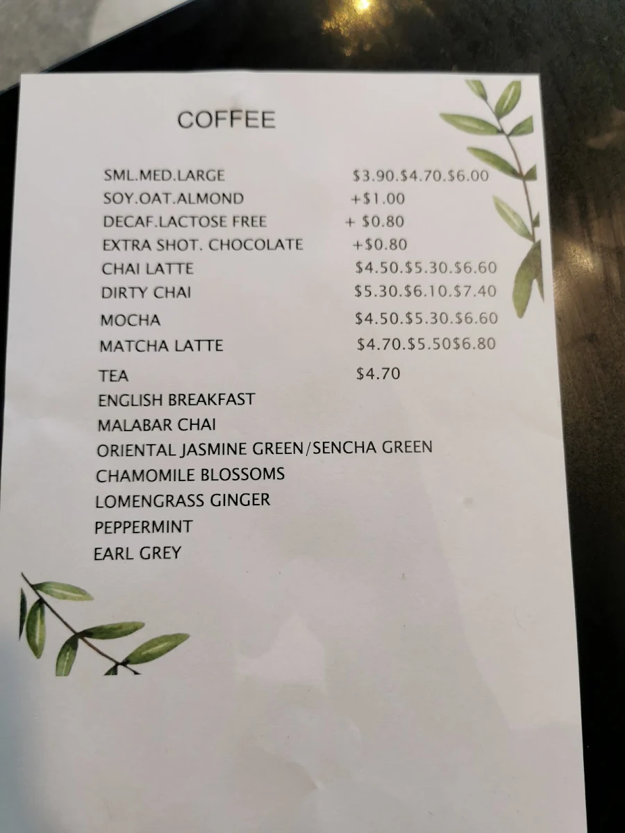 Menu, Cafelito Coffee Bar