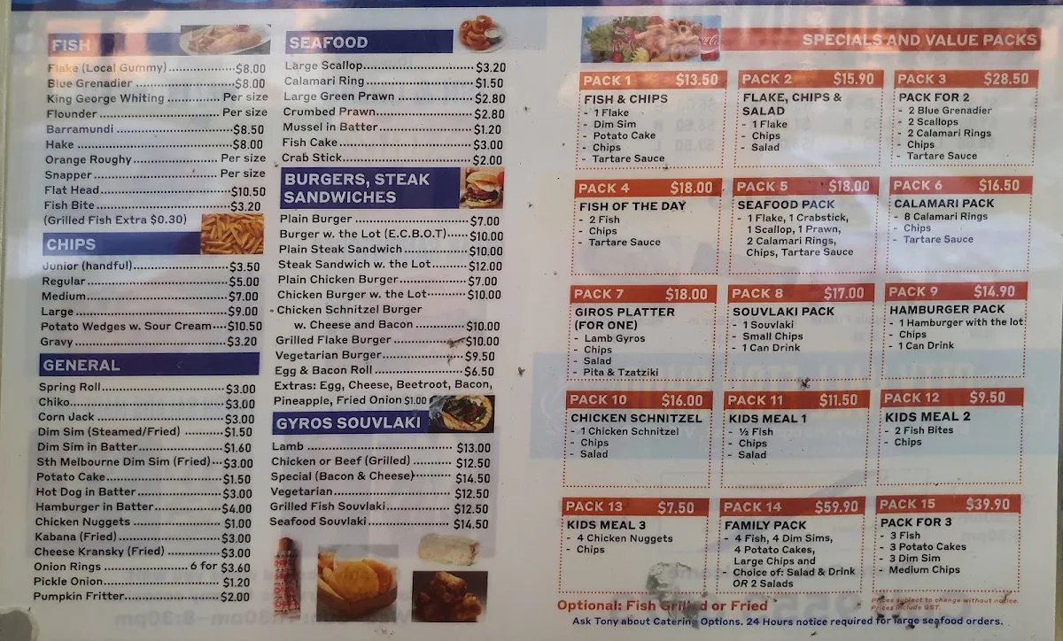 Menu, City Hall Fish Shop