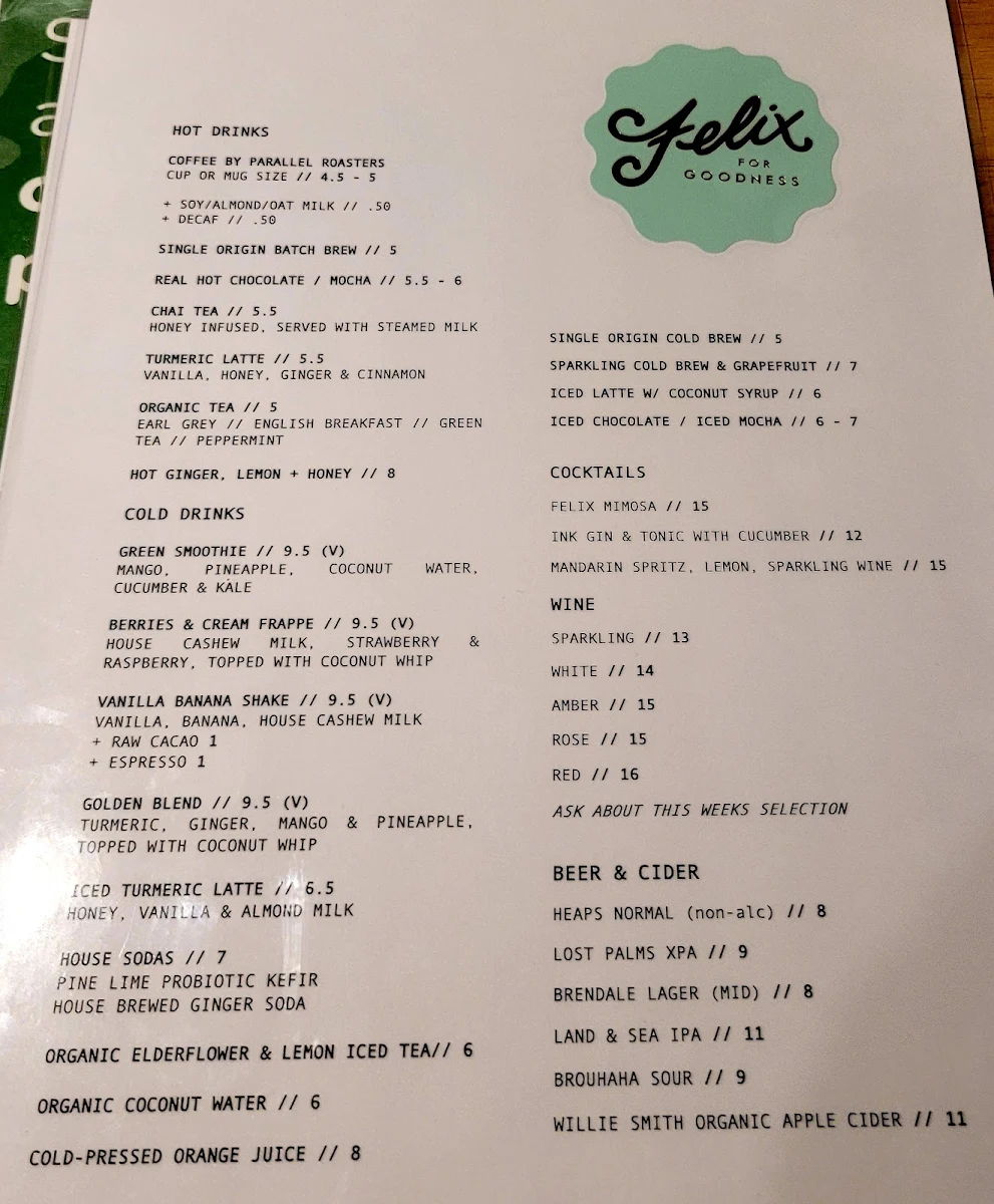 Menu, Felix For Goodness
