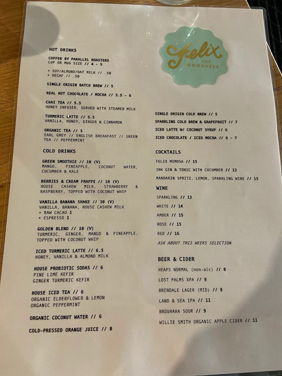 Menu, Felix For Goodness