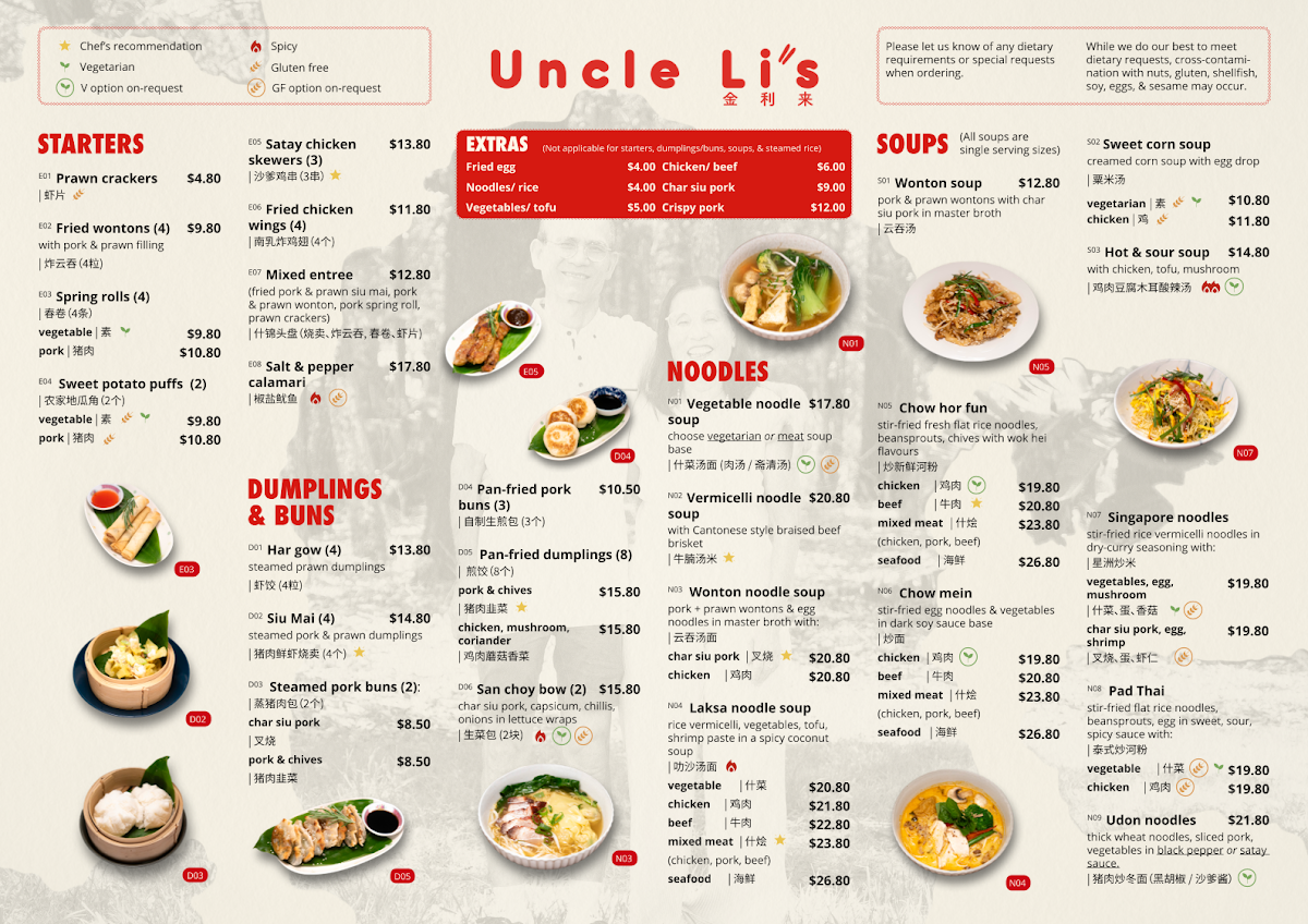 Menu, Uncle Li's