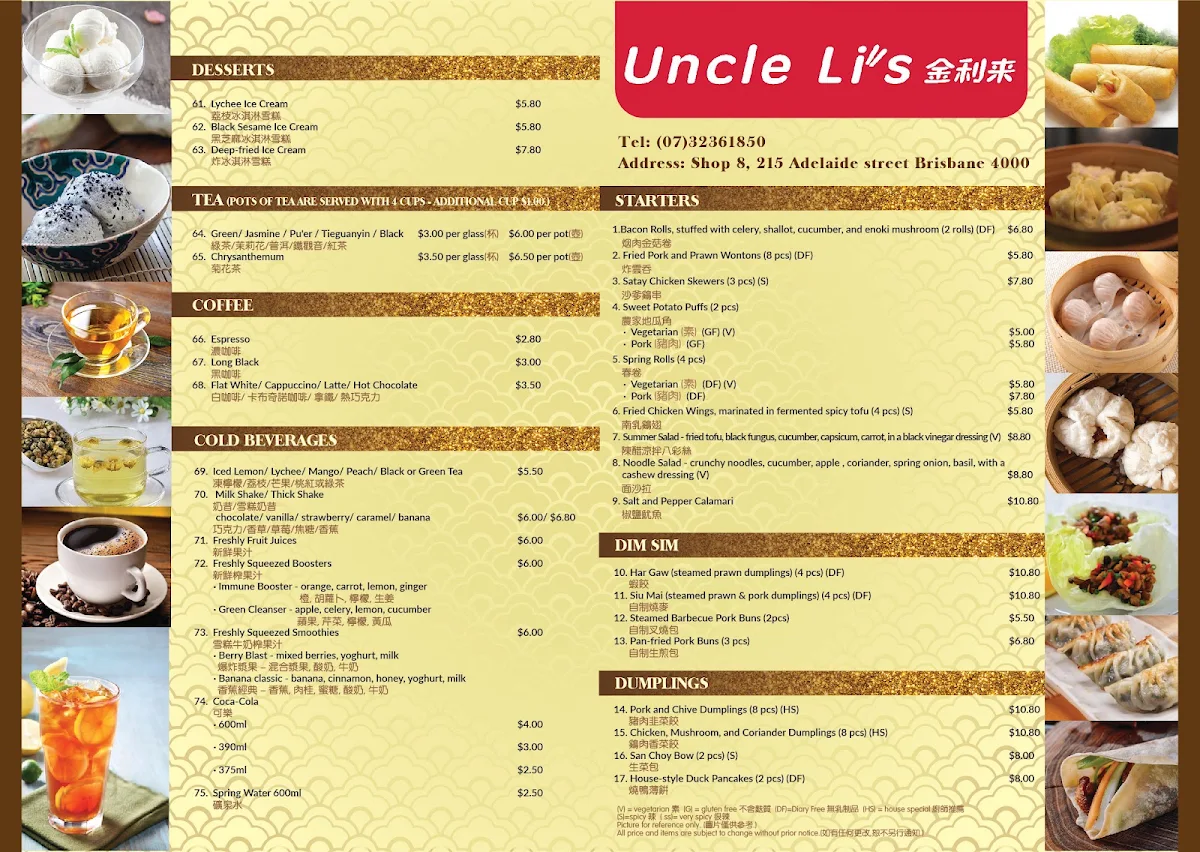 Menu, Uncle Li's