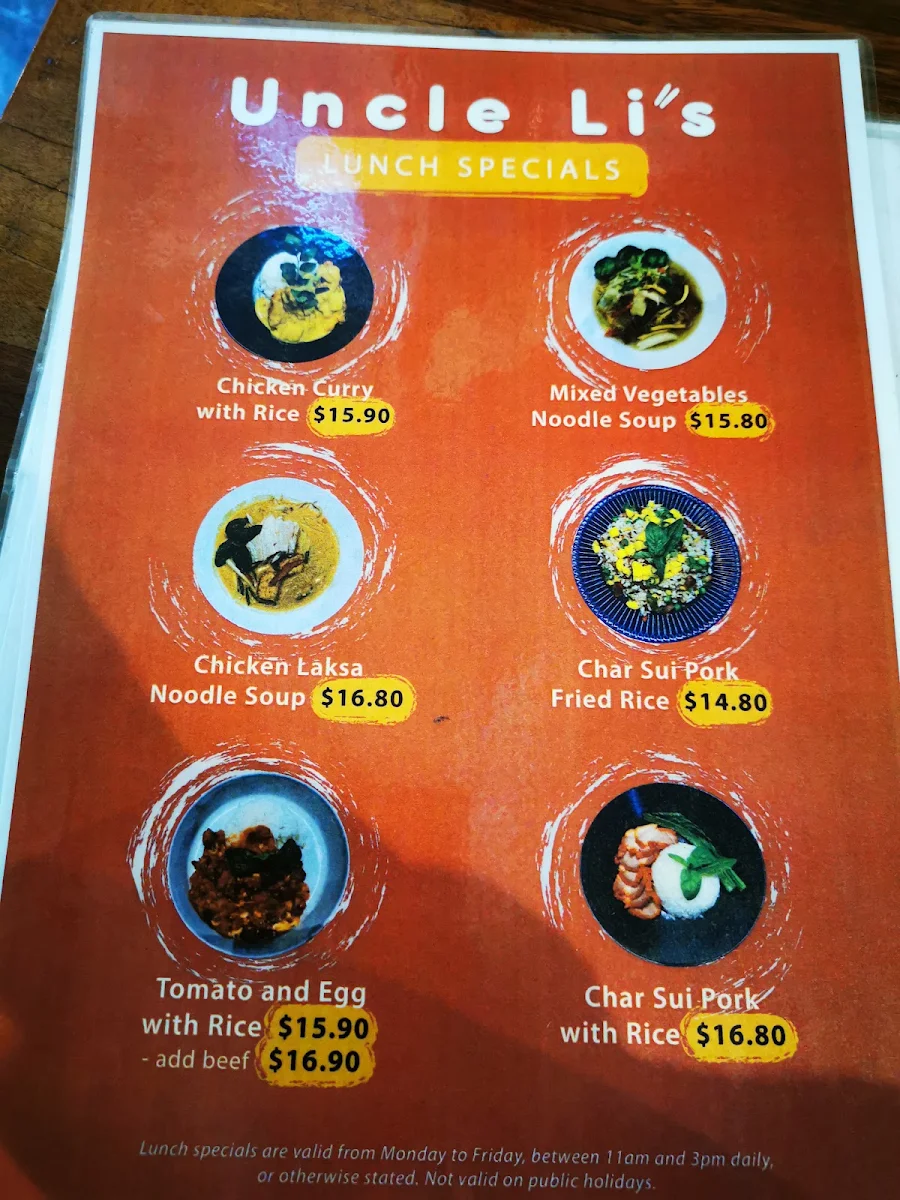 Menu, Uncle Li's