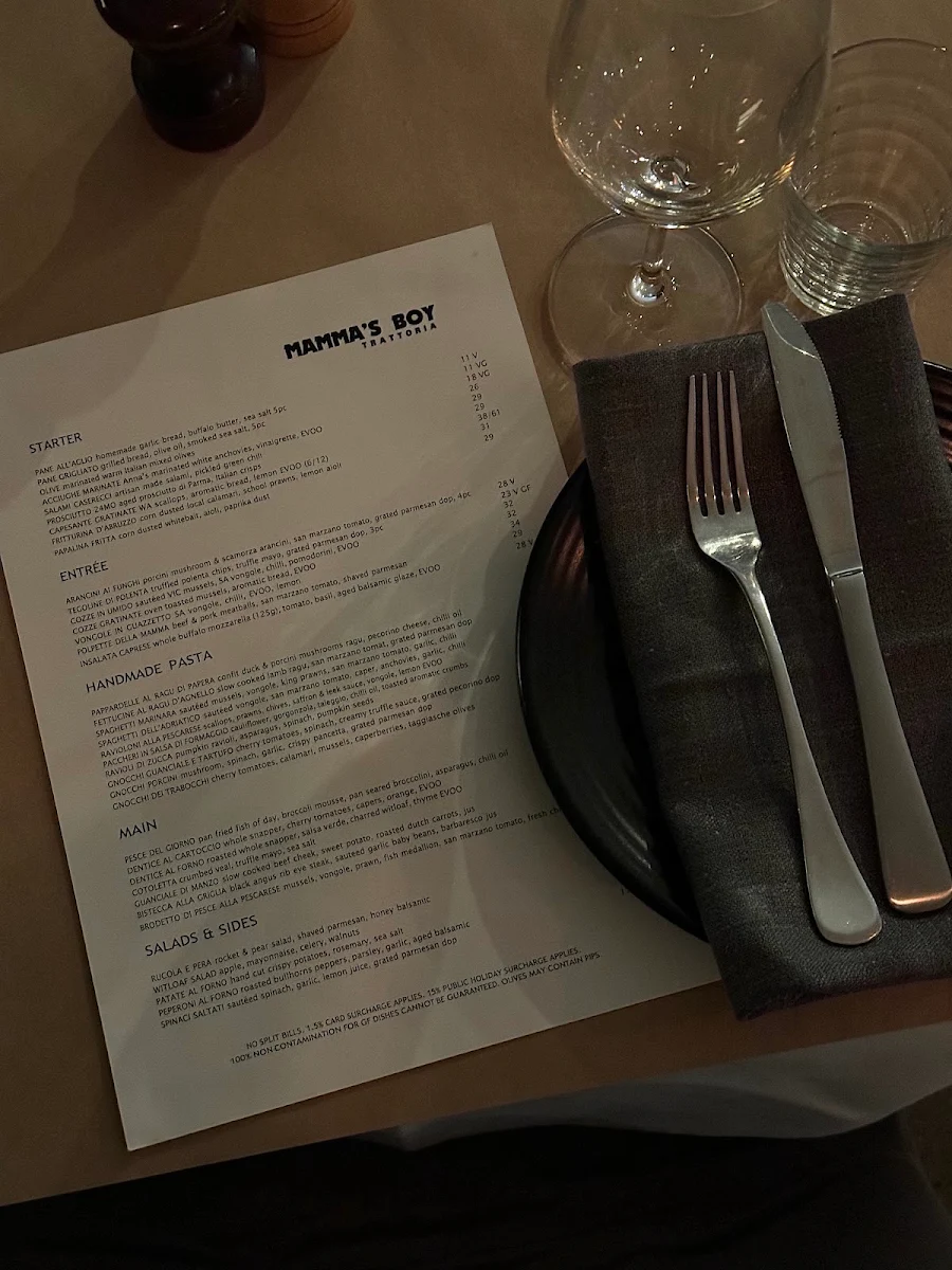 Menu, Mamma's Boy Trattoria