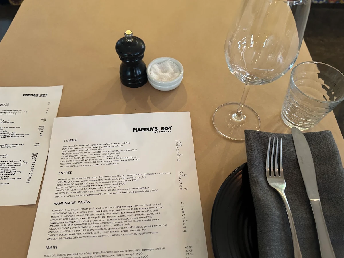 Menu, Mamma's Boy Trattoria