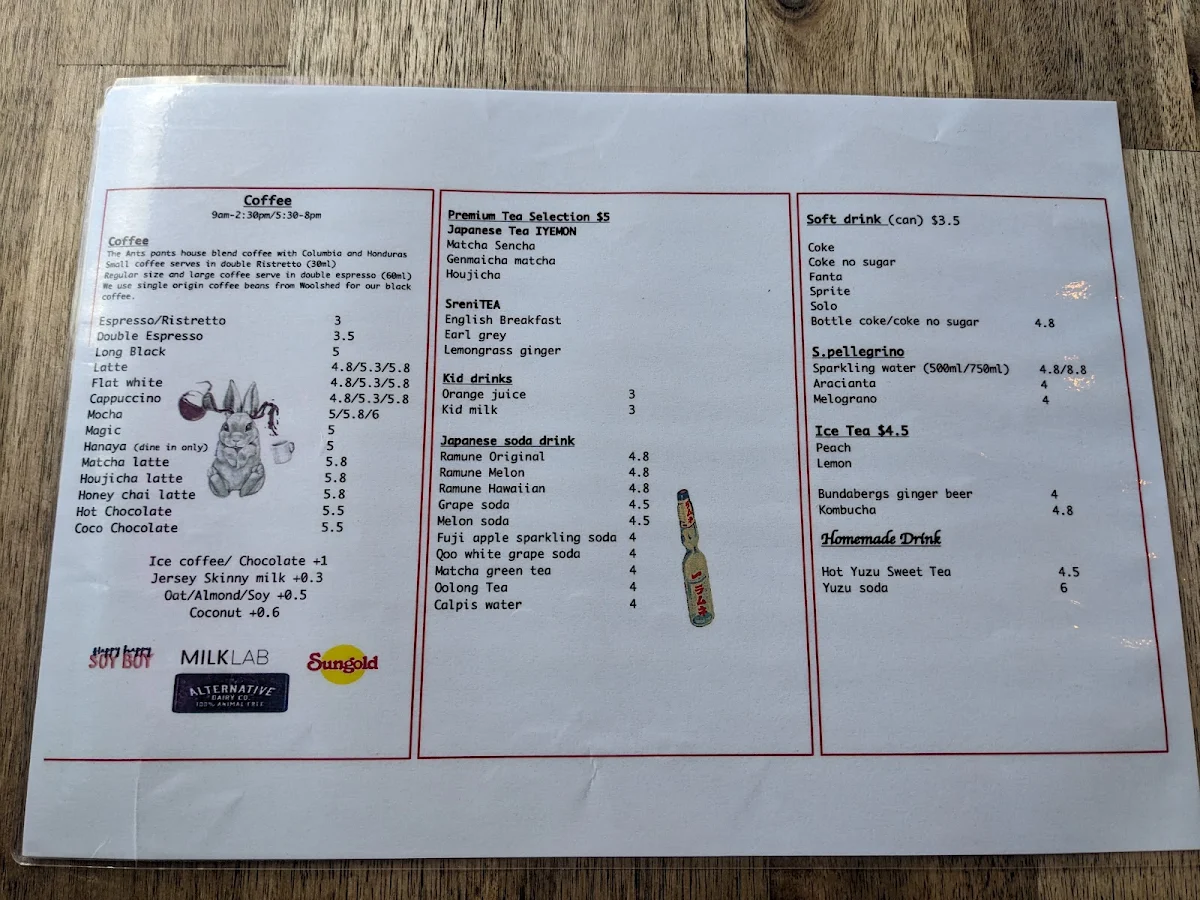 Menu, Hanaya Fusion Cafe