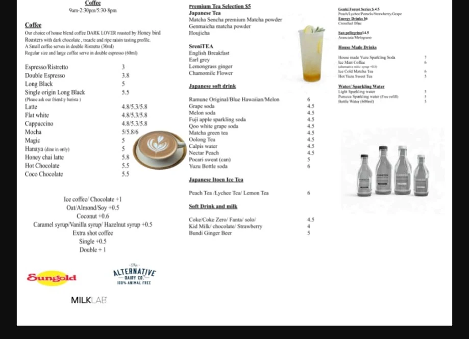 Menu, Hanaya Fusion Cafe