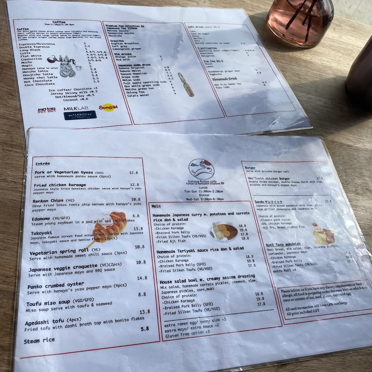 Menu, Hanaya Fusion Cafe
