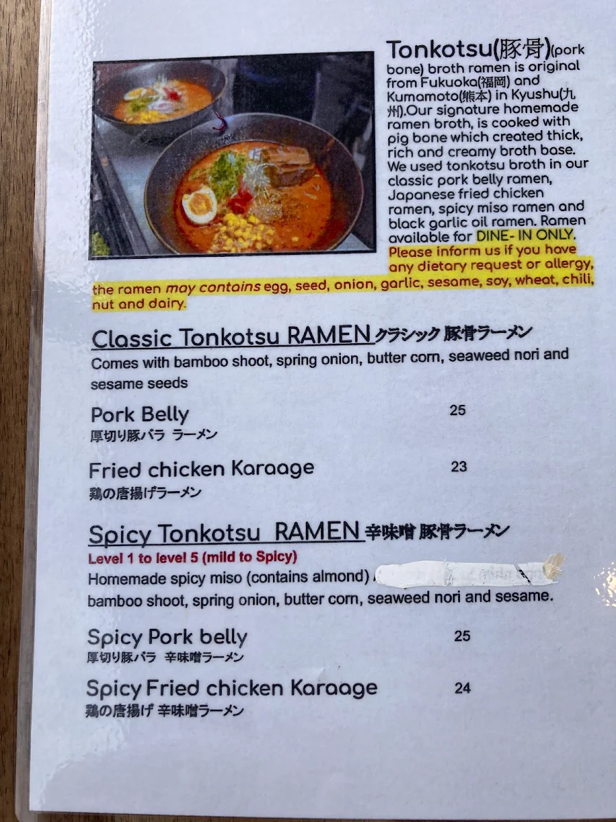 Menu, Hanaya Fusion Cafe
