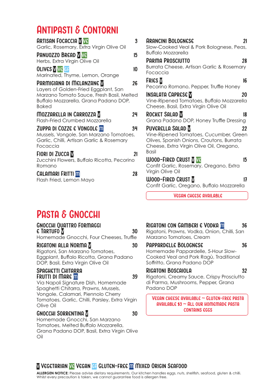 Menu, Via Napoli Pizzeria Surry Hills