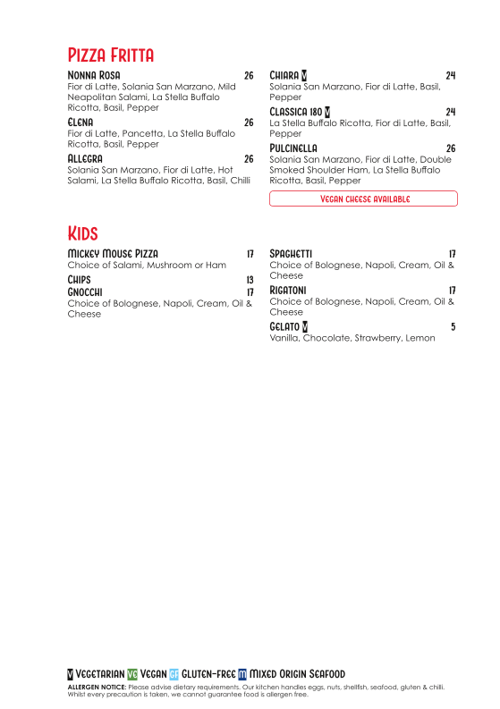 Menu, Via Napoli Pizzeria Surry Hills