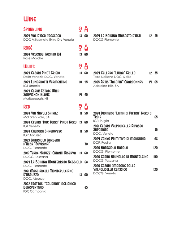 Menu, Via Napoli Pizzeria Surry Hills