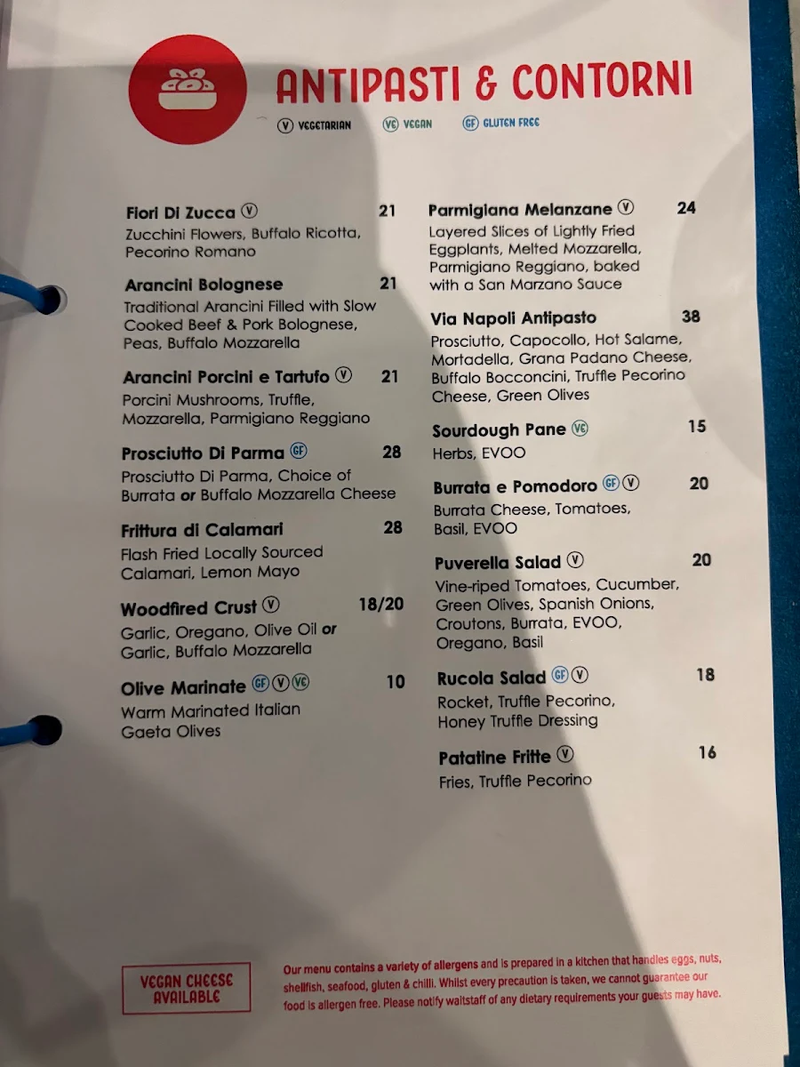 Menu, Via Napoli Pizzeria Surry Hills
