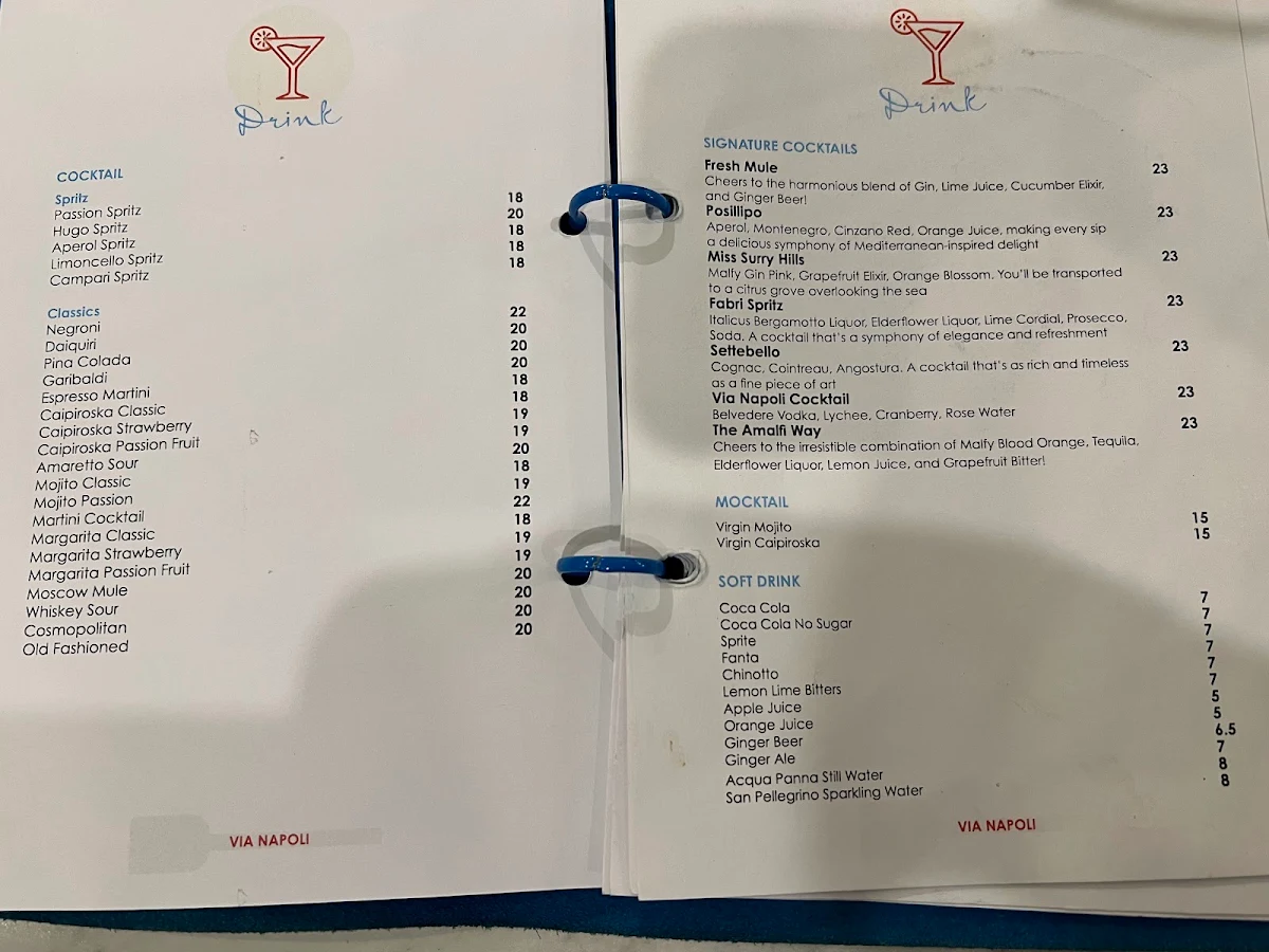 Menu, Via Napoli Pizzeria Surry Hills