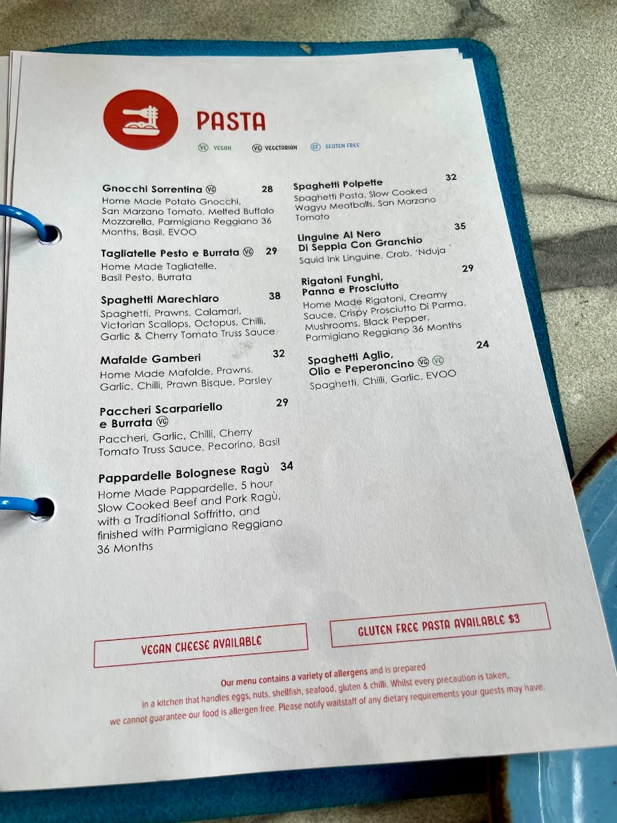 Menu, Via Napoli Pizzeria Surry Hills