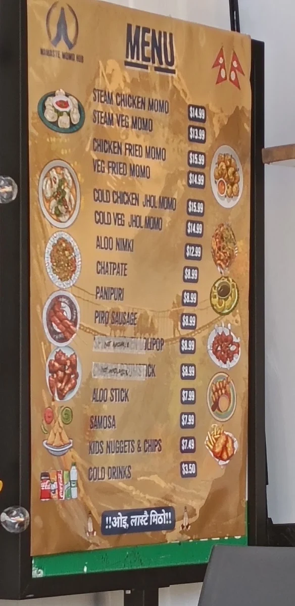 Menu, Namaste Mo:Mo:Hub