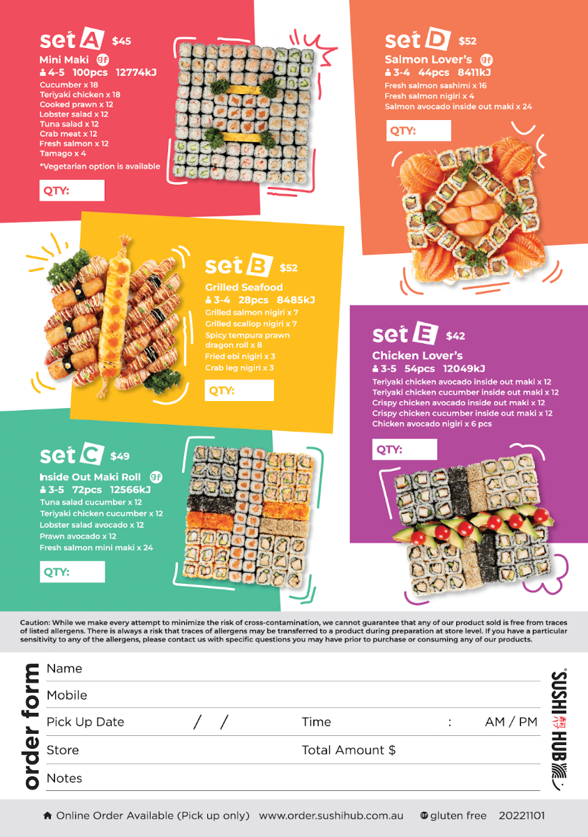 Menu, Sushi Hub Caulfield