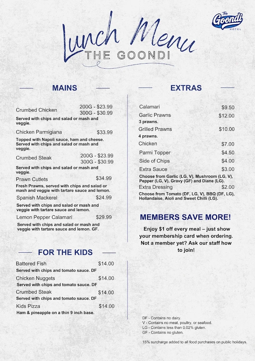 Menu, Goondi Hill Hotel