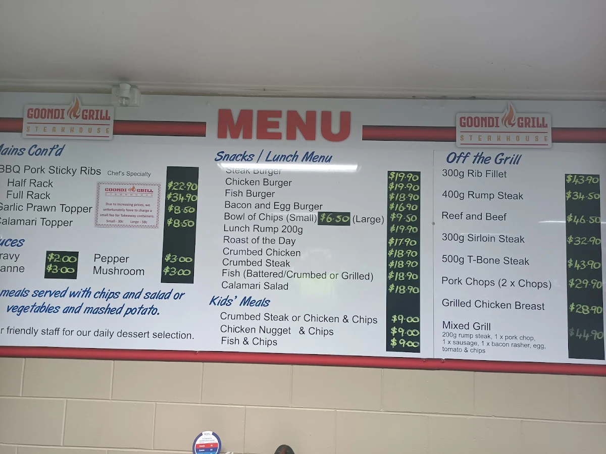 Menu, Goondi Hill Hotel