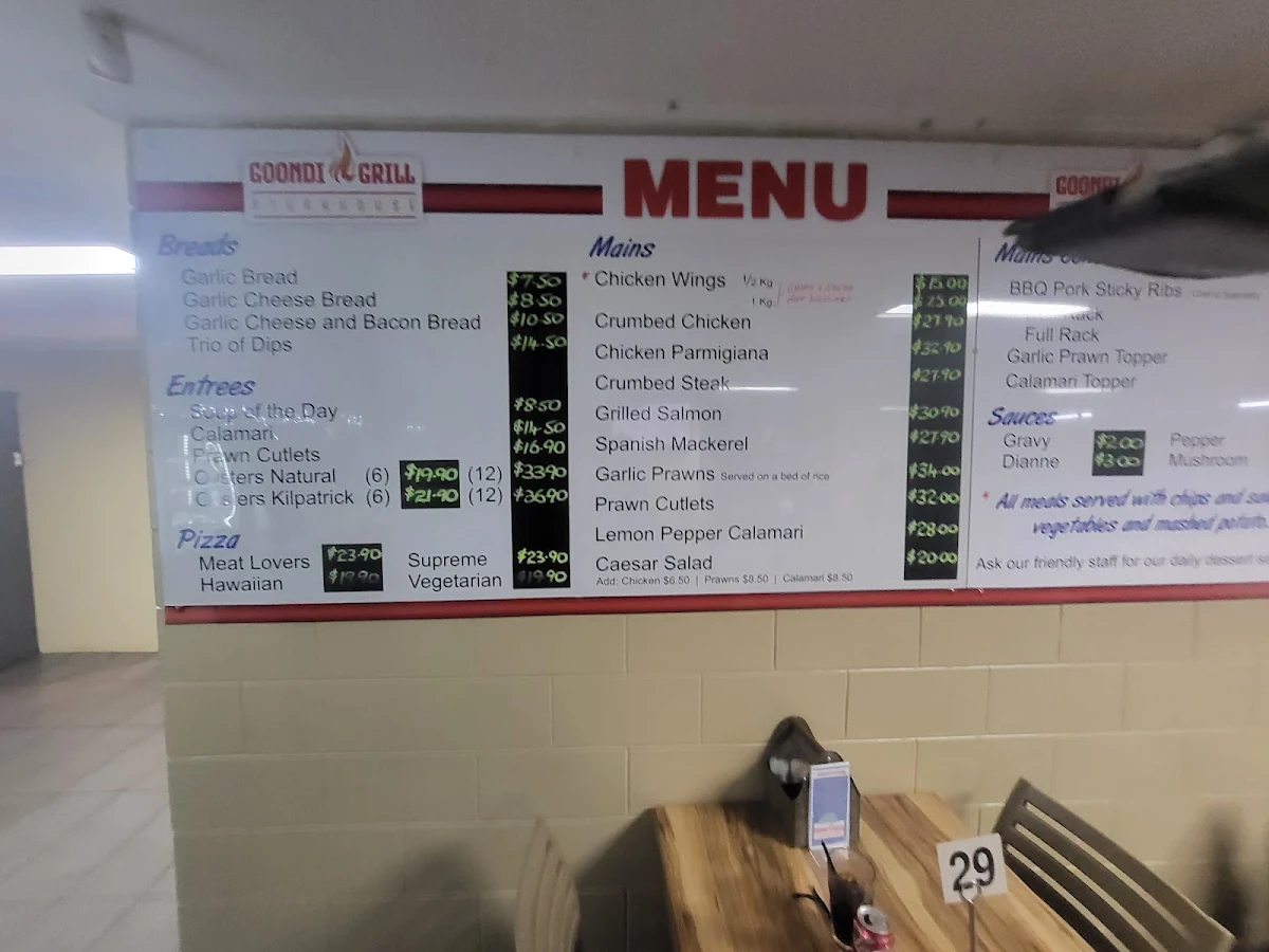 Menu, Goondi Hill Hotel