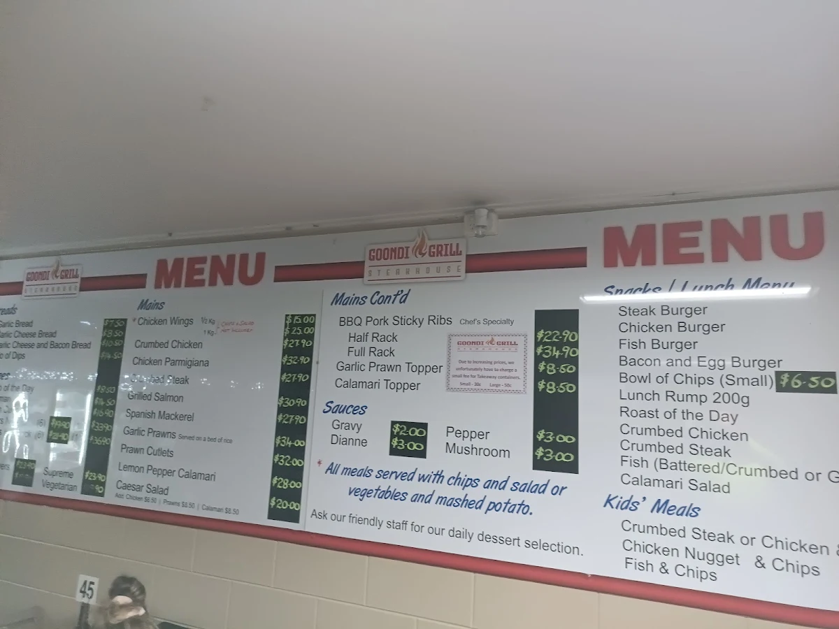 Menu, Goondi Hill Hotel