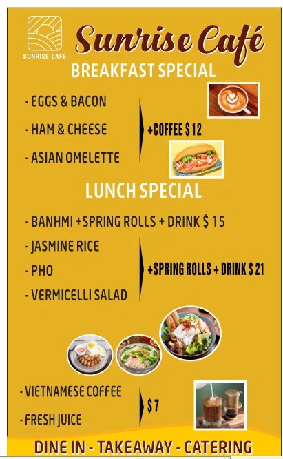 Menu, Sunrise Cafe