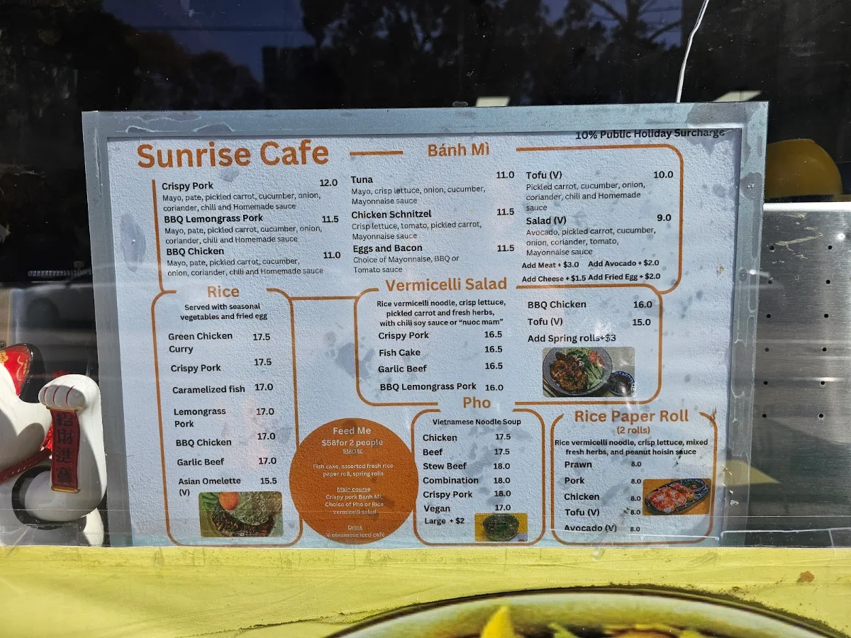 Menu, Sunrise Cafe