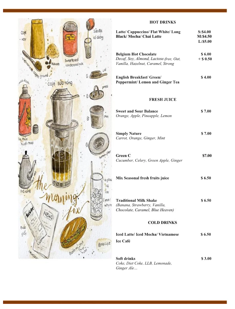 Menu, Sunrise Cafe