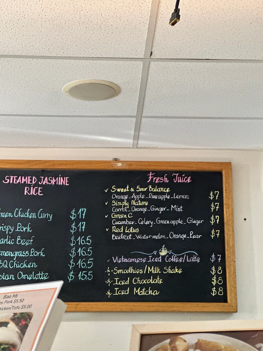 Menu, Sunrise Cafe