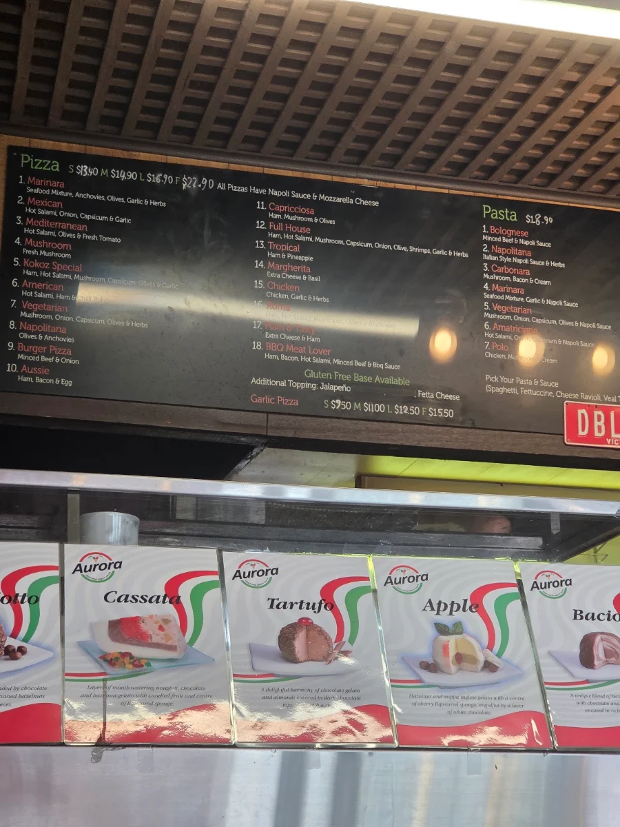Menu, Kokoz Pizza & Double Dogs