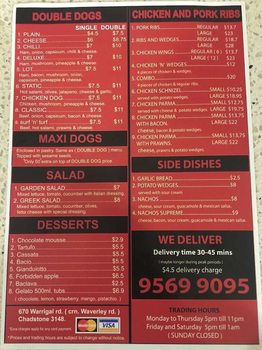 Menu, Kokoz Pizza & Double Dogs