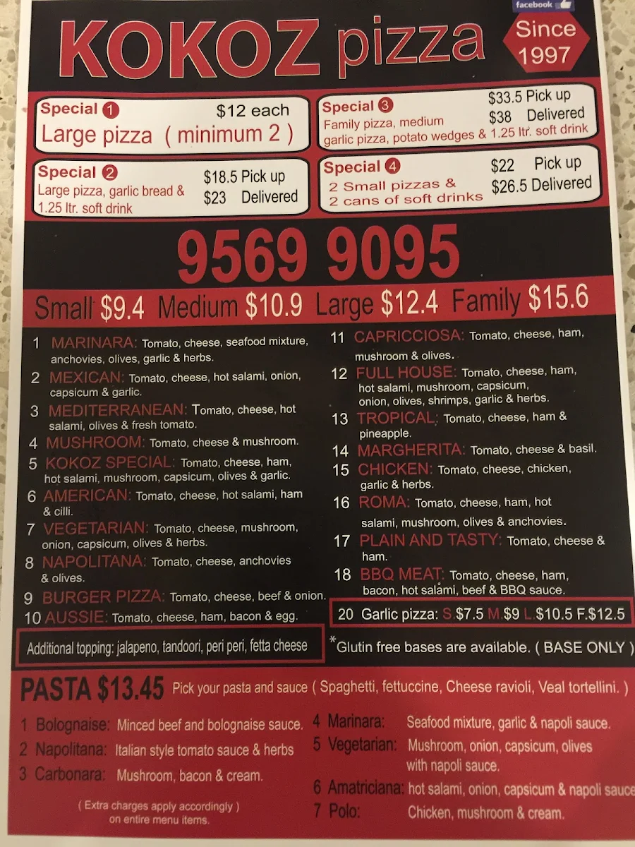 Menu, Kokoz Pizza & Double Dogs
