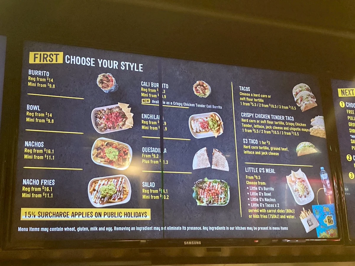 Menu, Guzman y Gomez - Kings Cross