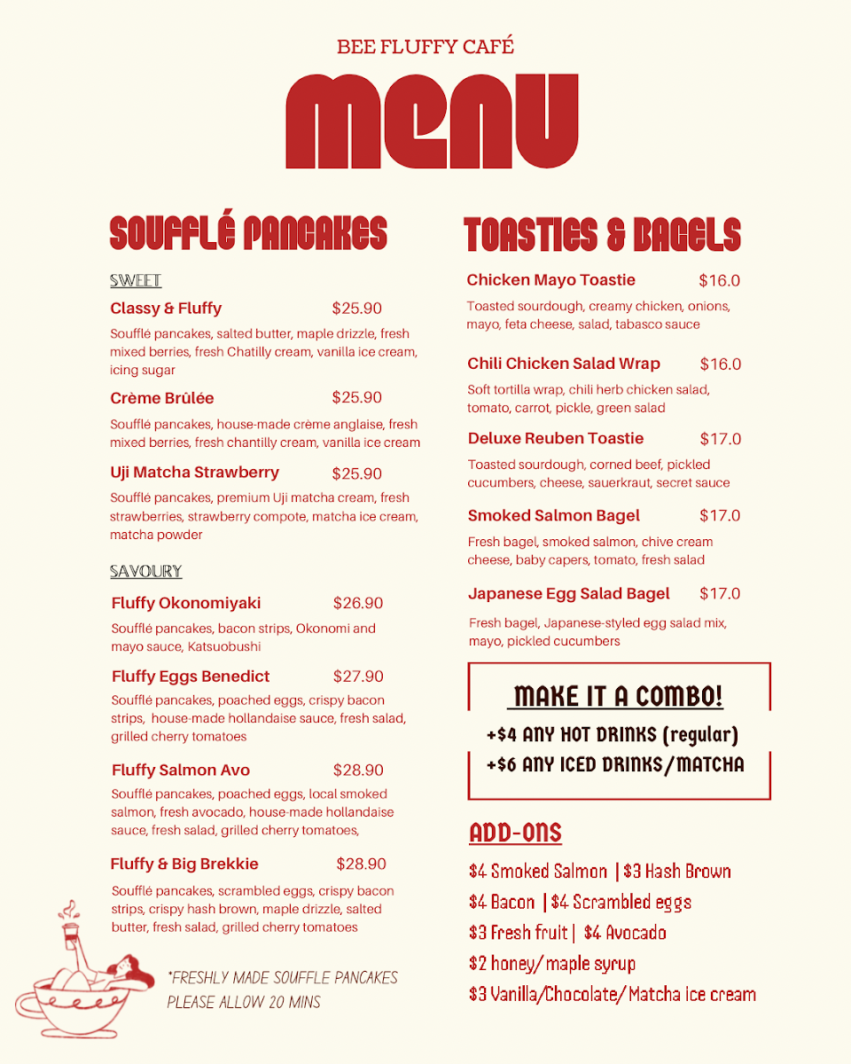 Menu, BEE FLUFFY CAFÉ
