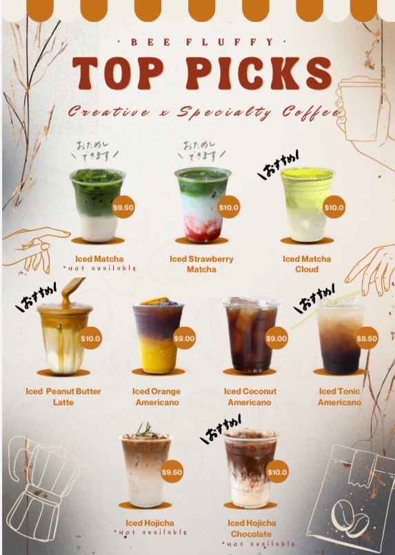 Menu, BEE FLUFFY CAFÉ