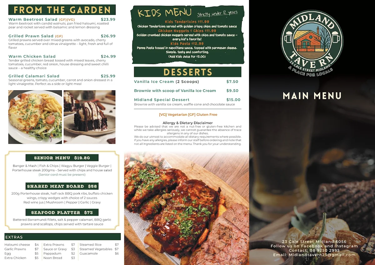 Menu, Midland Tavern Bar & Grill