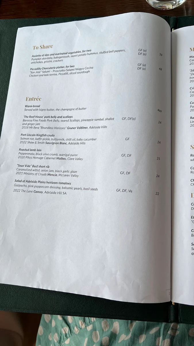 Menu, Martha Hardy's at Mount Lofty House