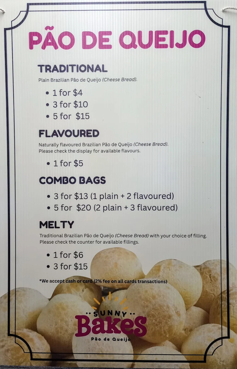 Menu, Sunny Bakes