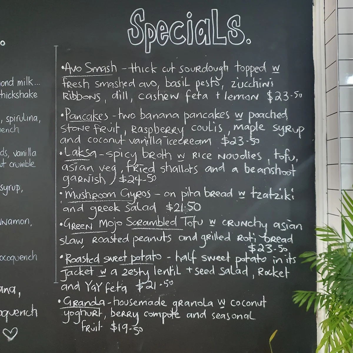 Menu, Wombat Cafe & Store