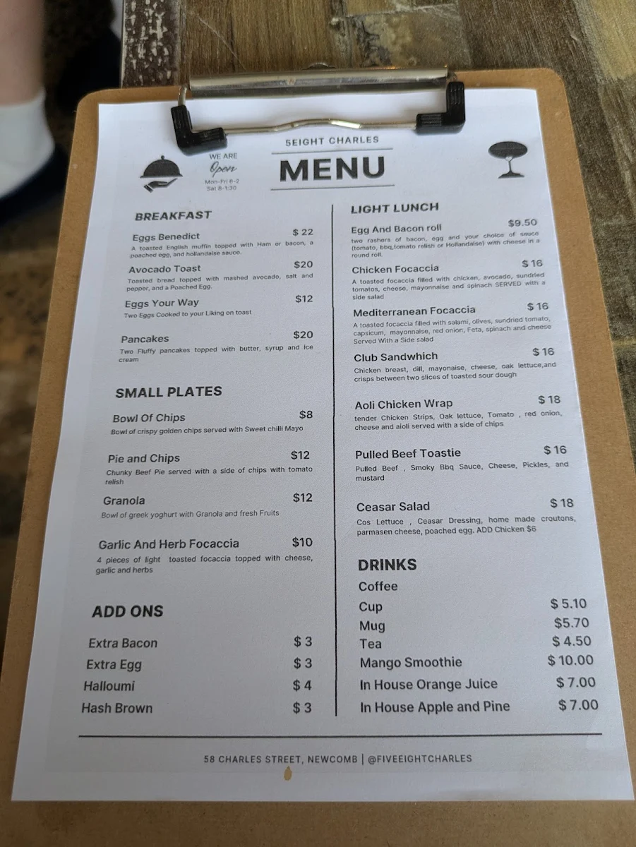 Menu, Five Eight