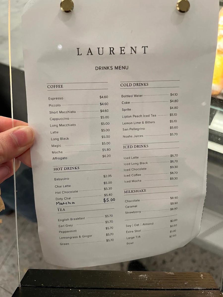 Menu, Laurent Bakery The Glen