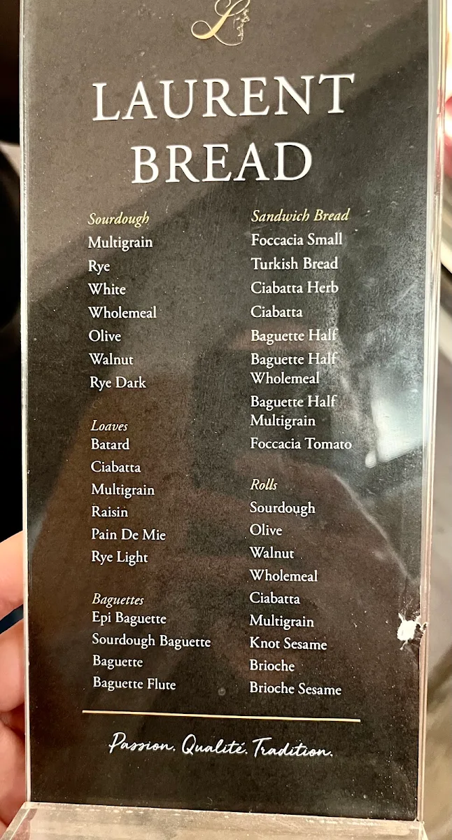 Menu, Laurent Bakery The Glen