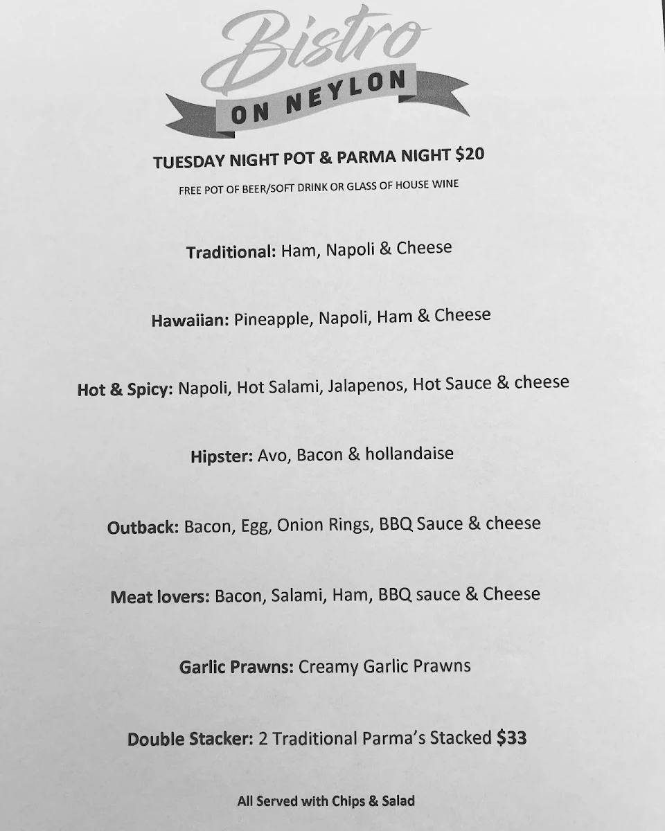 Menu, Bistro on Neylon