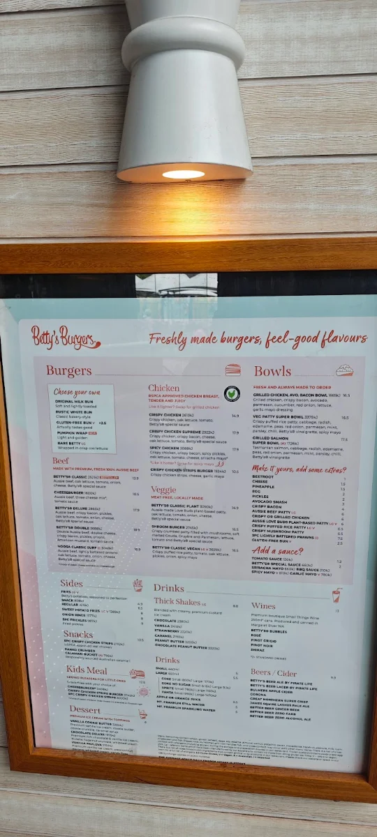 Menu, Betty's Burgers