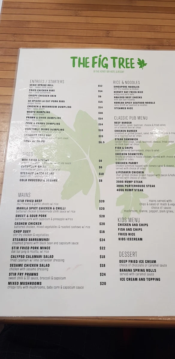 Menu, The Fig Tree