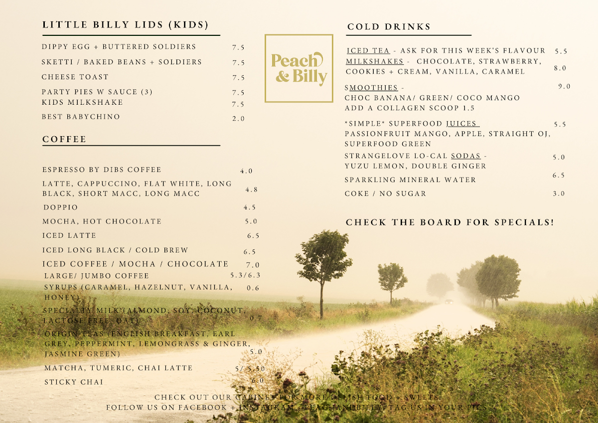 Menu, Peach & Billy