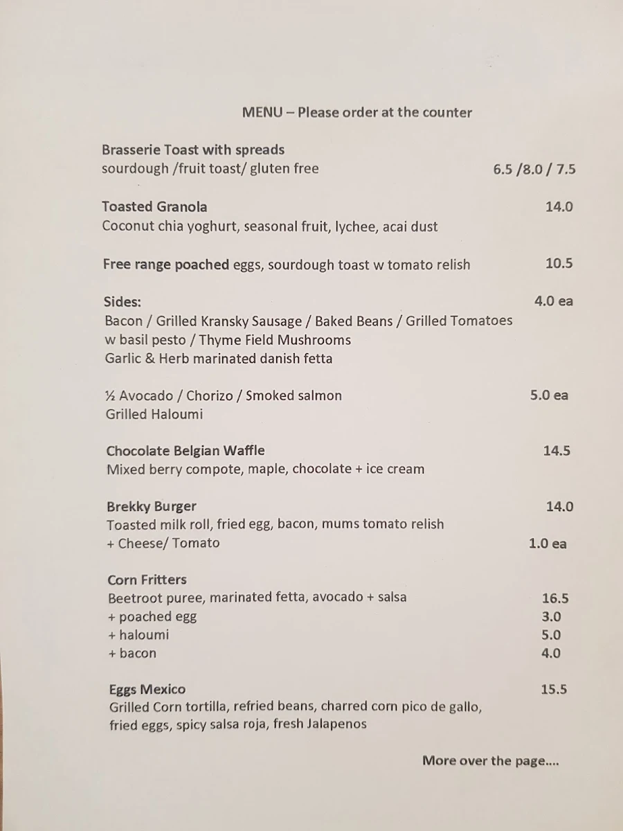 Menu, Peach & Billy
