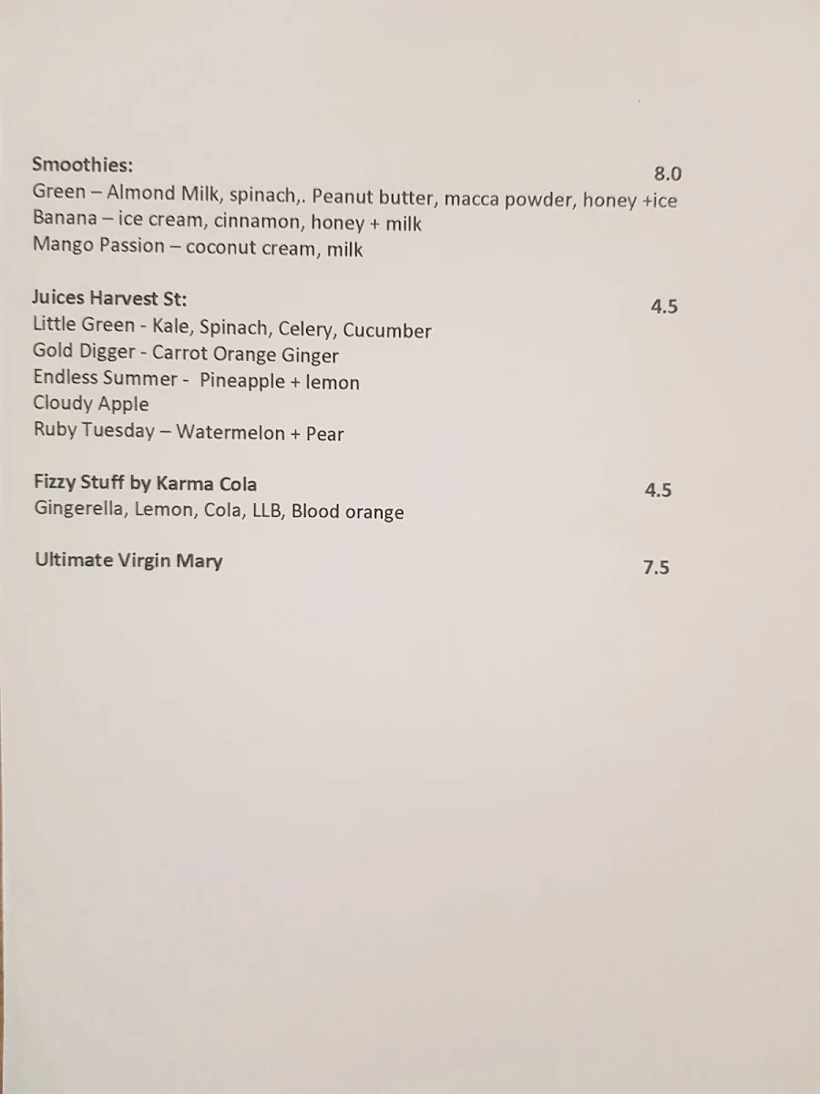 Menu, Peach & Billy